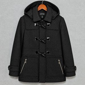 APT.9 Womens Small Charcoal Gray Wool Blend Duffle Coat Hooded Toggle Zip